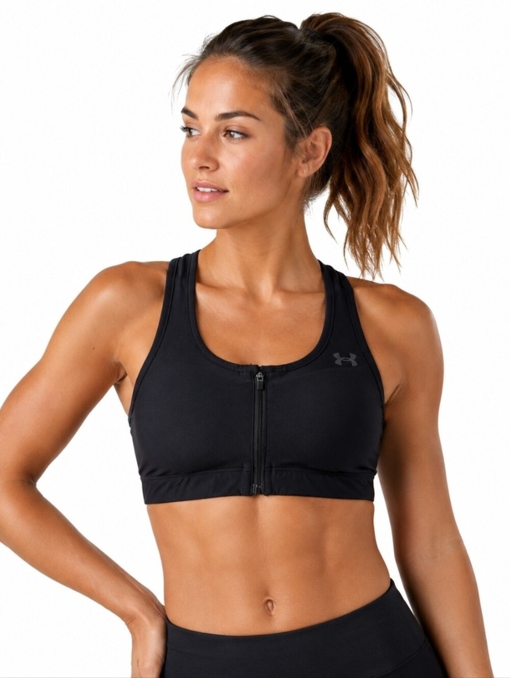 Under Armour Black Front-Zip Medium Support Sports Bra 36DD